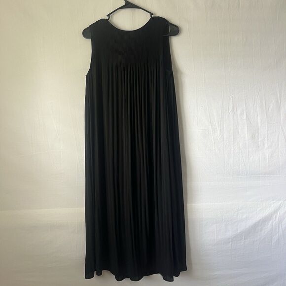 Chico’s Black Label Pleated Maxi Dress Sleeveless Black Size 4 Elegant Flowy - Picture 2 of 10